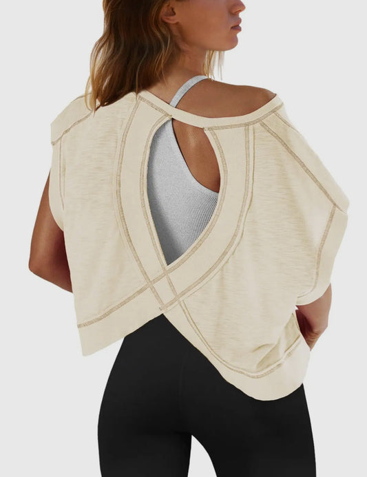 Beige Cutout Back Top