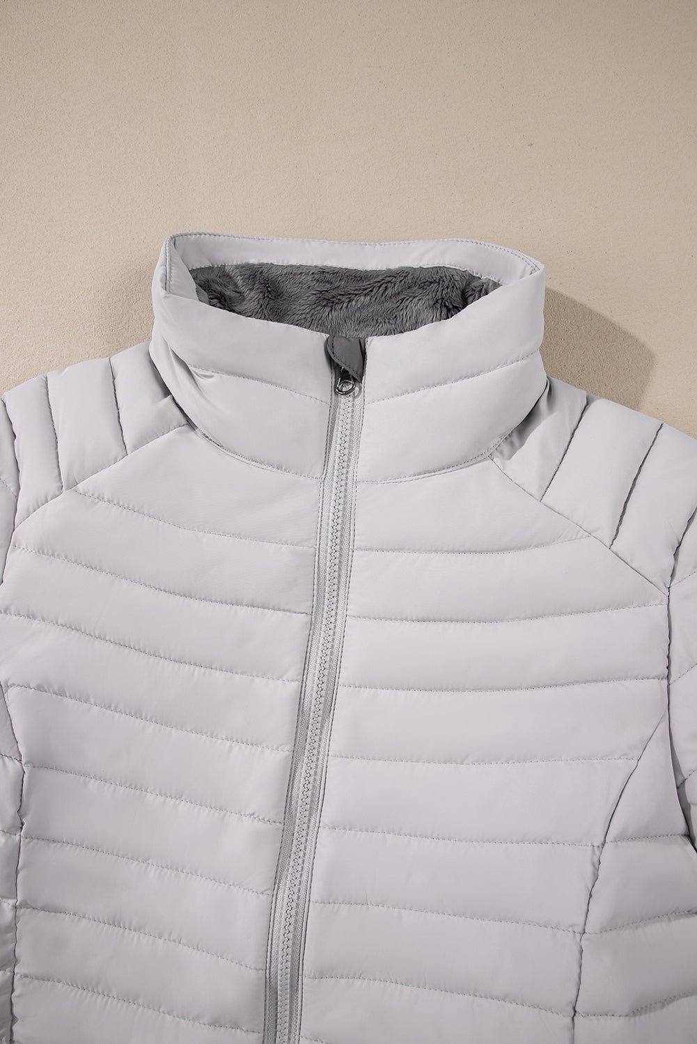 Myosotis Solid Color Quilted Zip-up Puffer Jacket