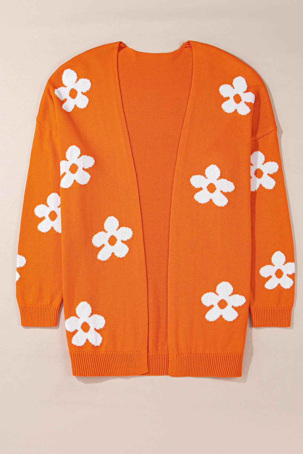 Orange 60s Flower Pattern Drop Shoulder Plus Size Cardigan