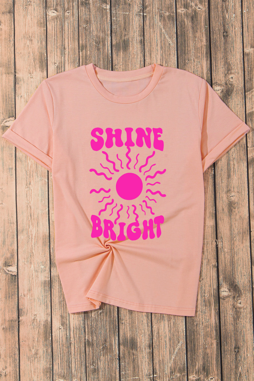 Pink Casual SHINE BRIGHT Sun Graphic Round Neck Tee