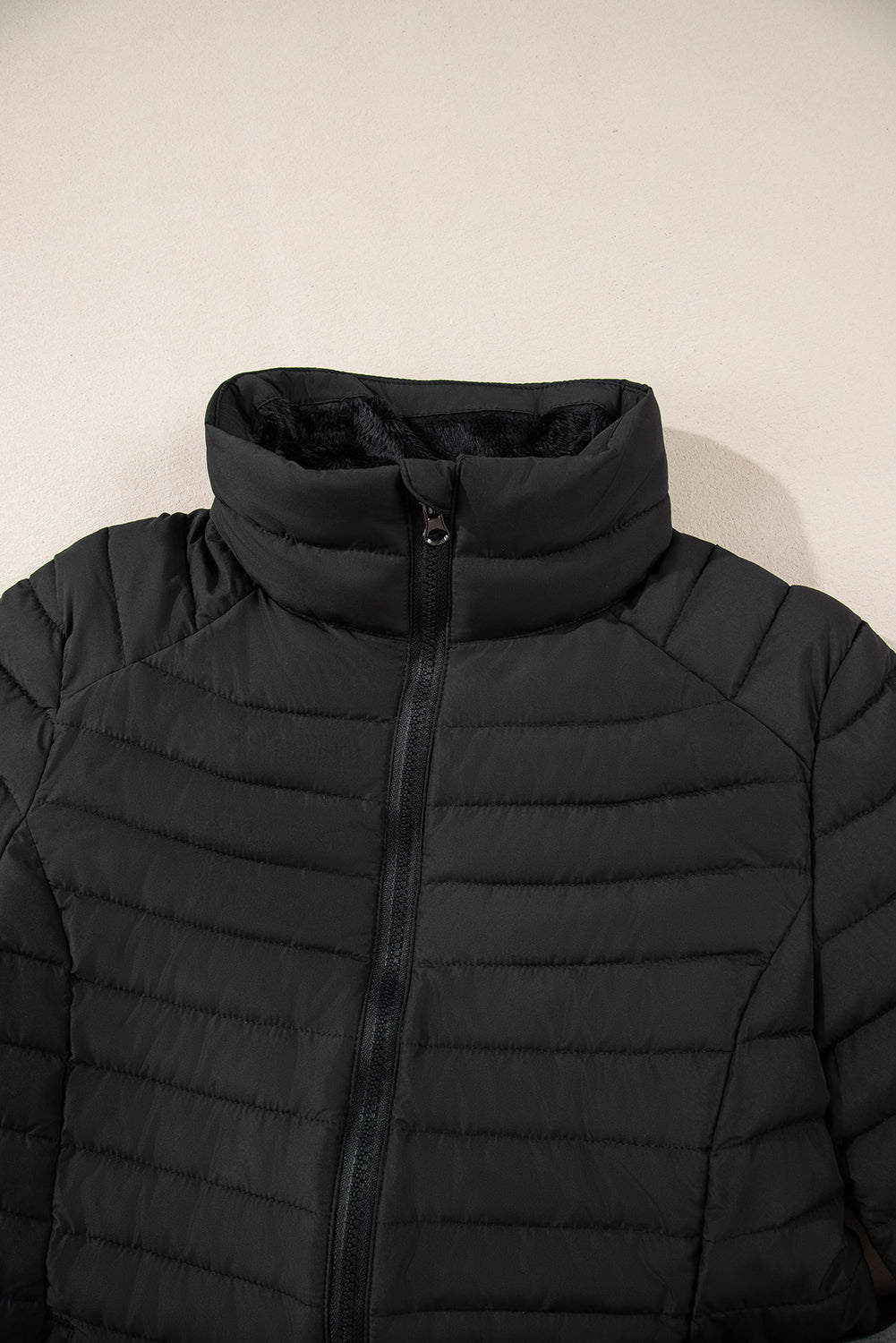 Myosotis Solid Color Quilted Zip-up Puffer Jacket