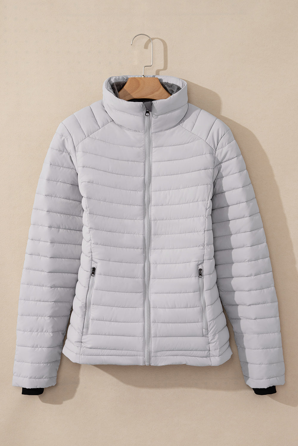 Myosotis Solid Color Quilted Zip-up Puffer Jacket