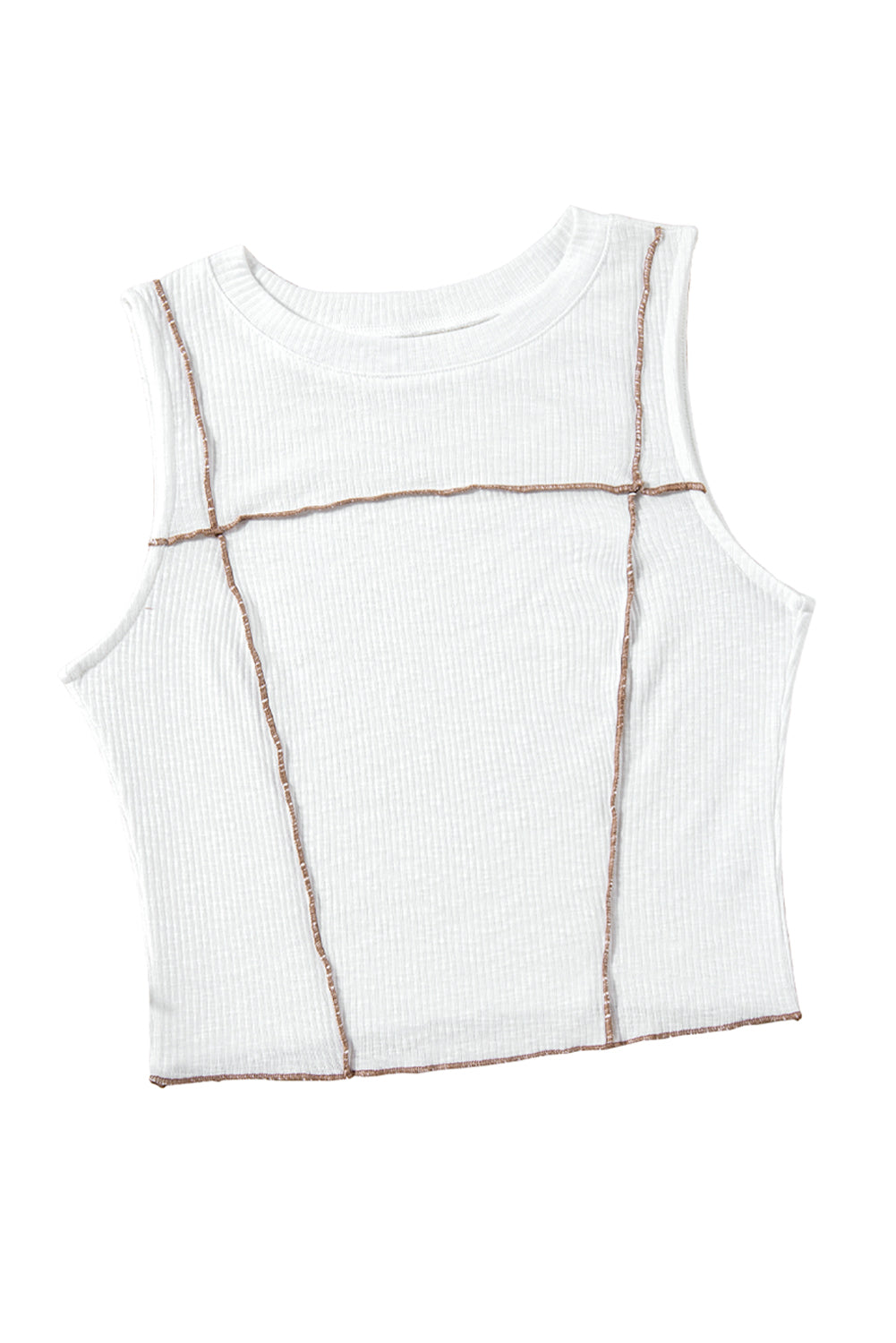 Wholesale White Exposed Seam Ribbed Cropped Tank Top