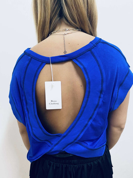 Blue Cutout Back Tee