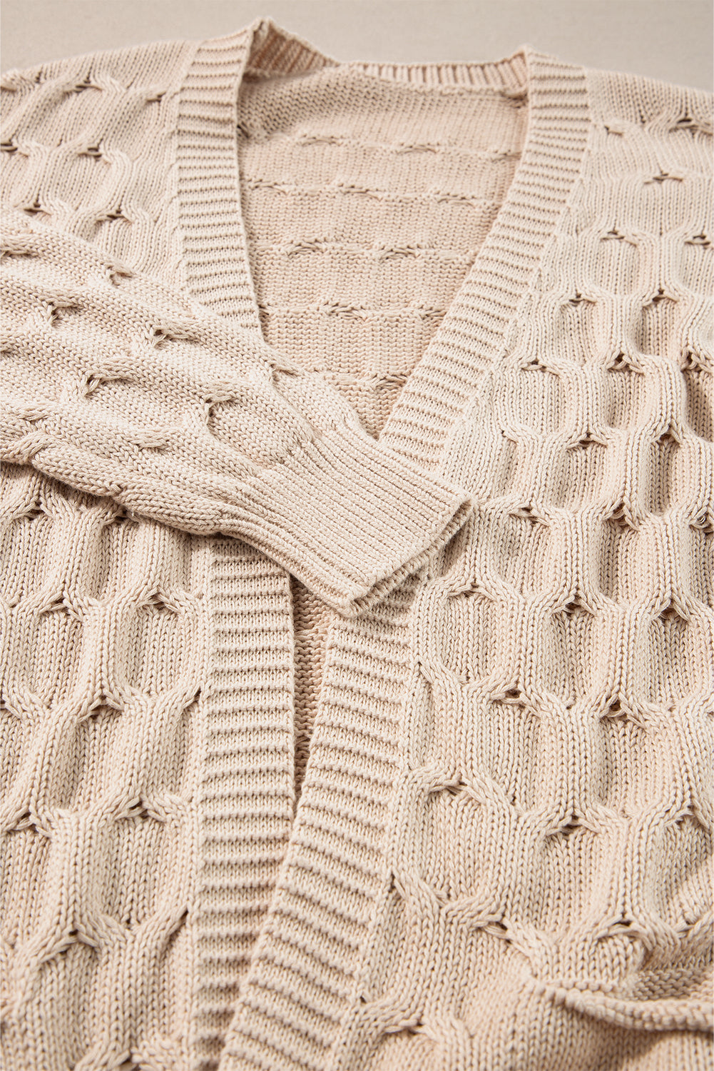 Jet Stream Eyelet Cable Knit Side Pockets Baggy Cardigan