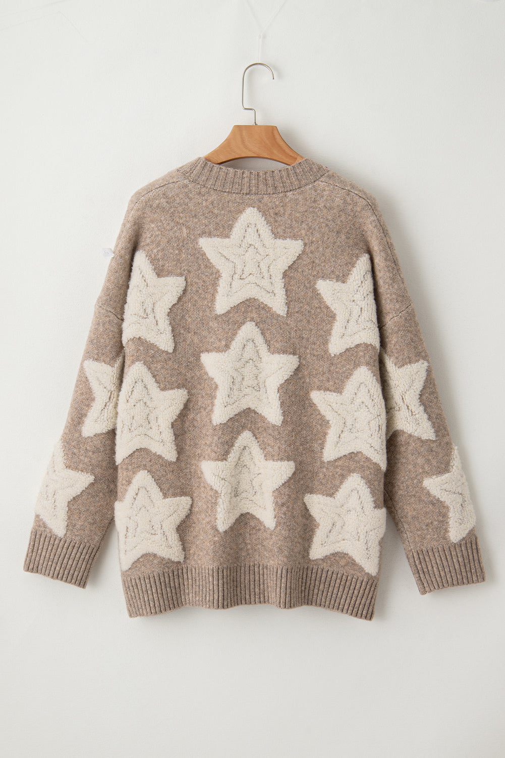 Pink Star Pattern Pockets Button Front Cardigan