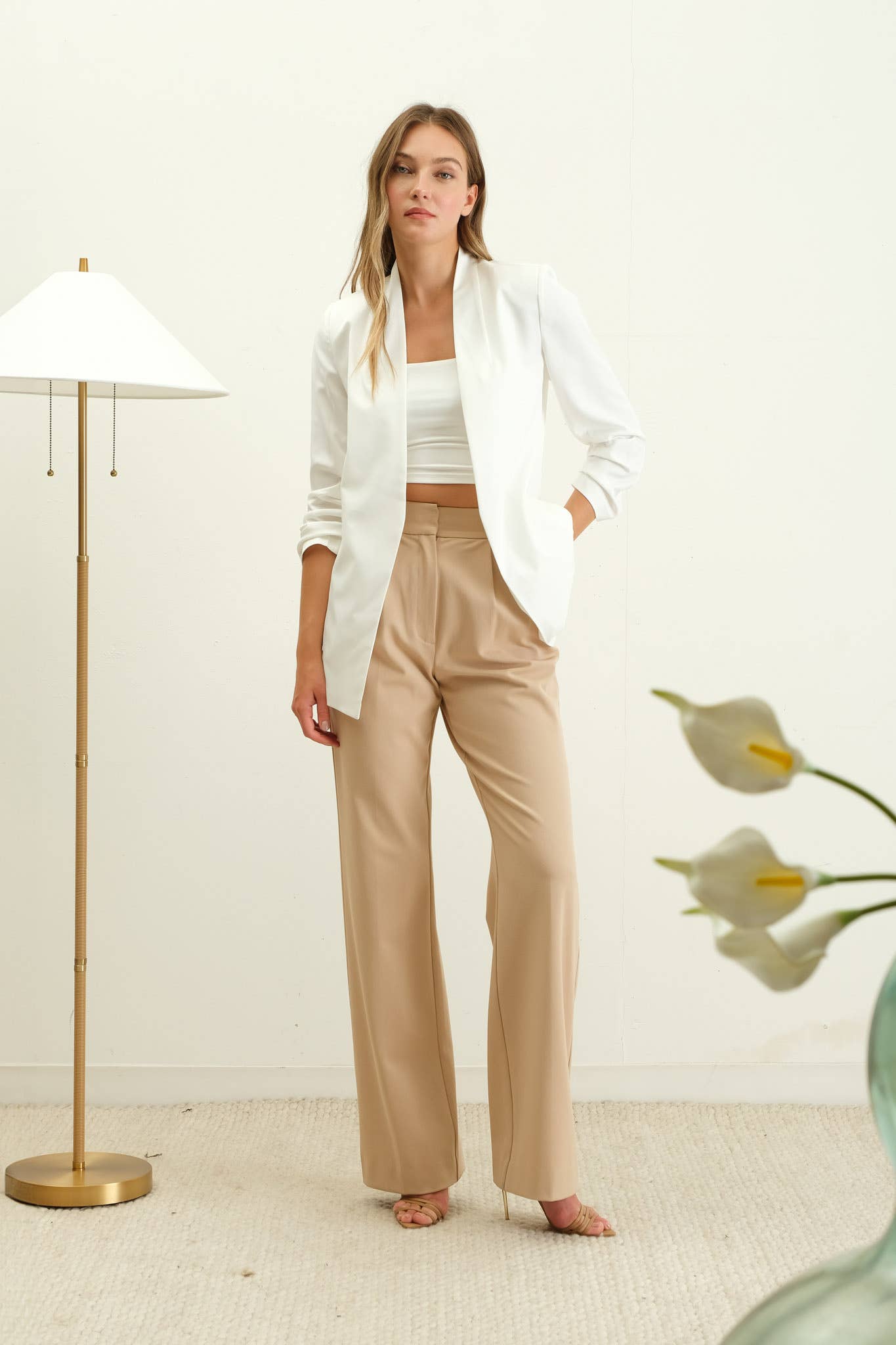 Collarless 3/4 Sleeve Blazer