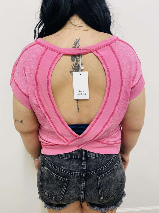 Pink Cutout Back Tee