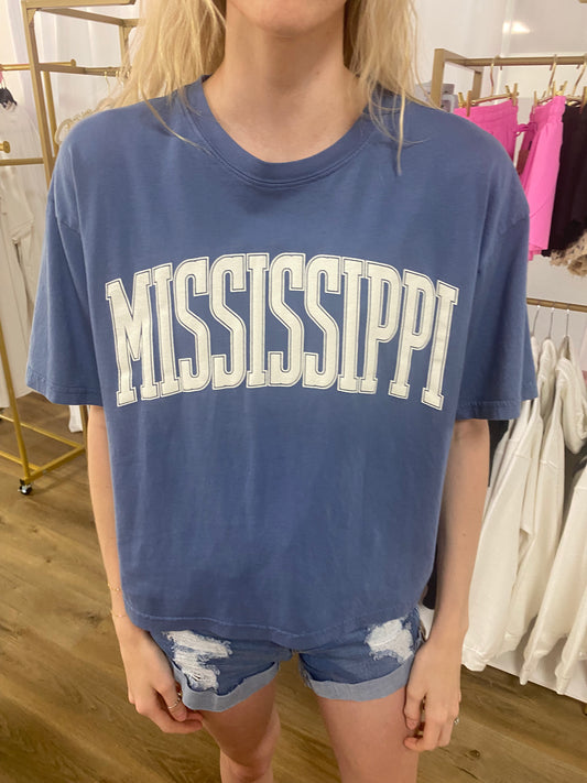 Blue “MISSISSIPPI” Long Crop Top