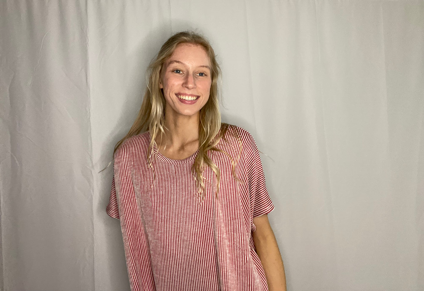 Dark Red Ribbed Top