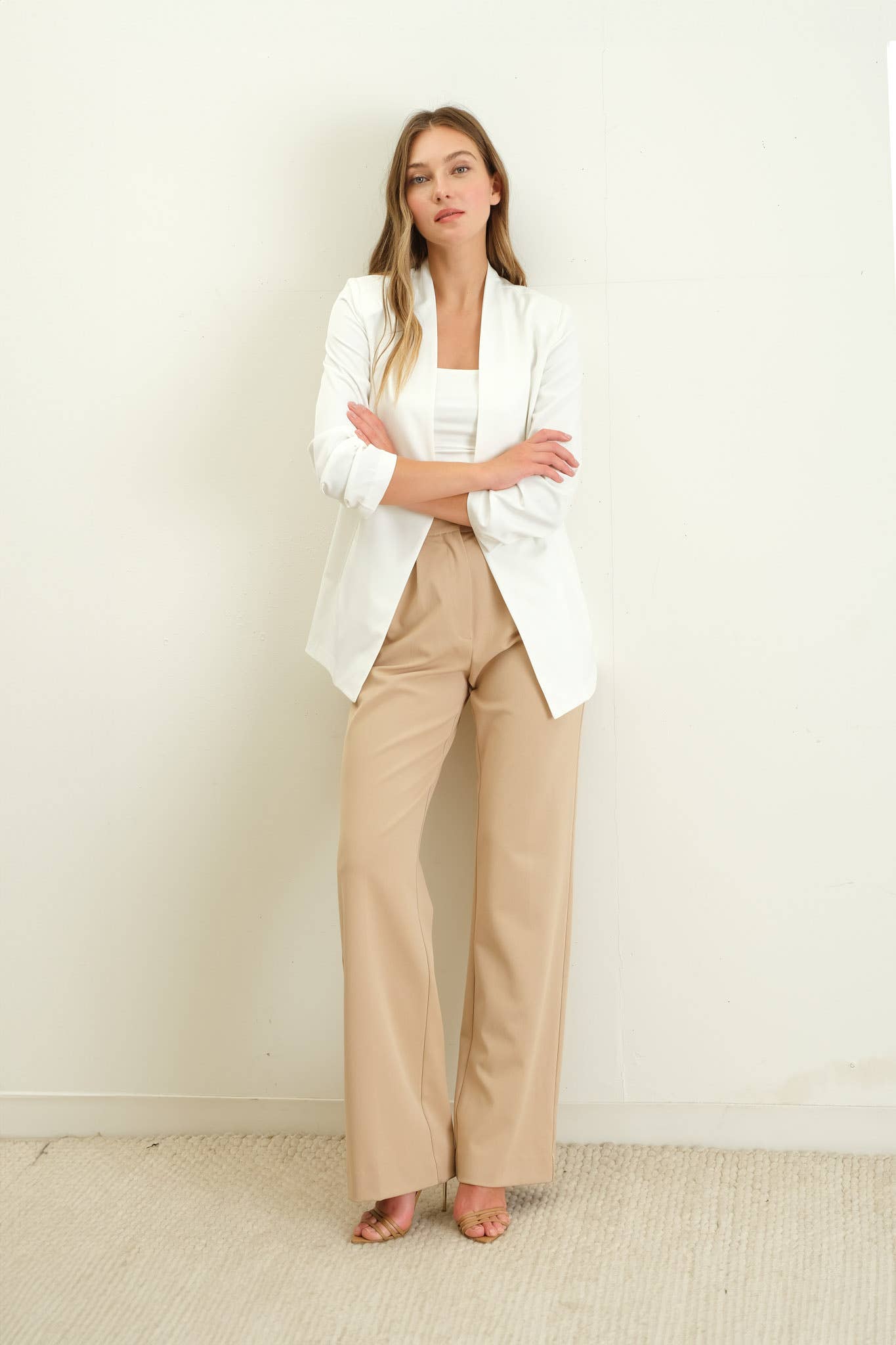 Collarless 3/4 Sleeve Blazer