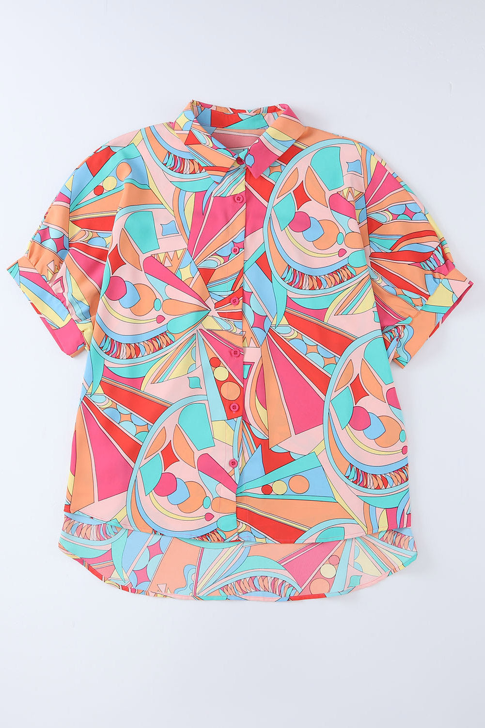 Multicolor Abstract Print Half Batwing Sleeve Loose Blouse