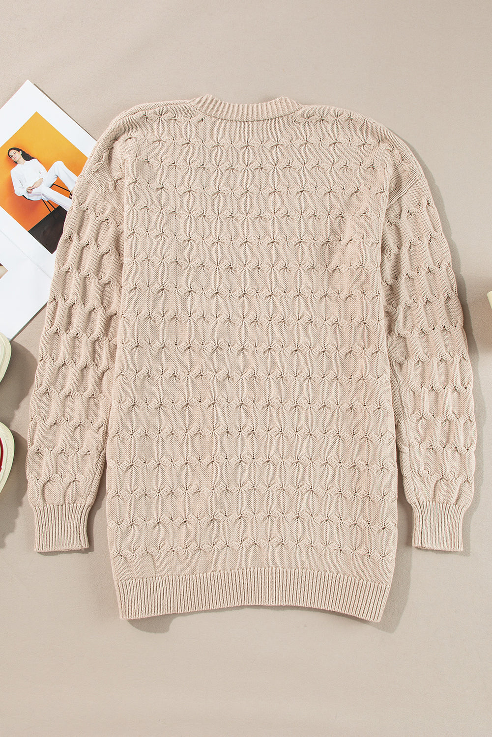 Jet Stream Eyelet Cable Knit Side Pockets Baggy Cardigan