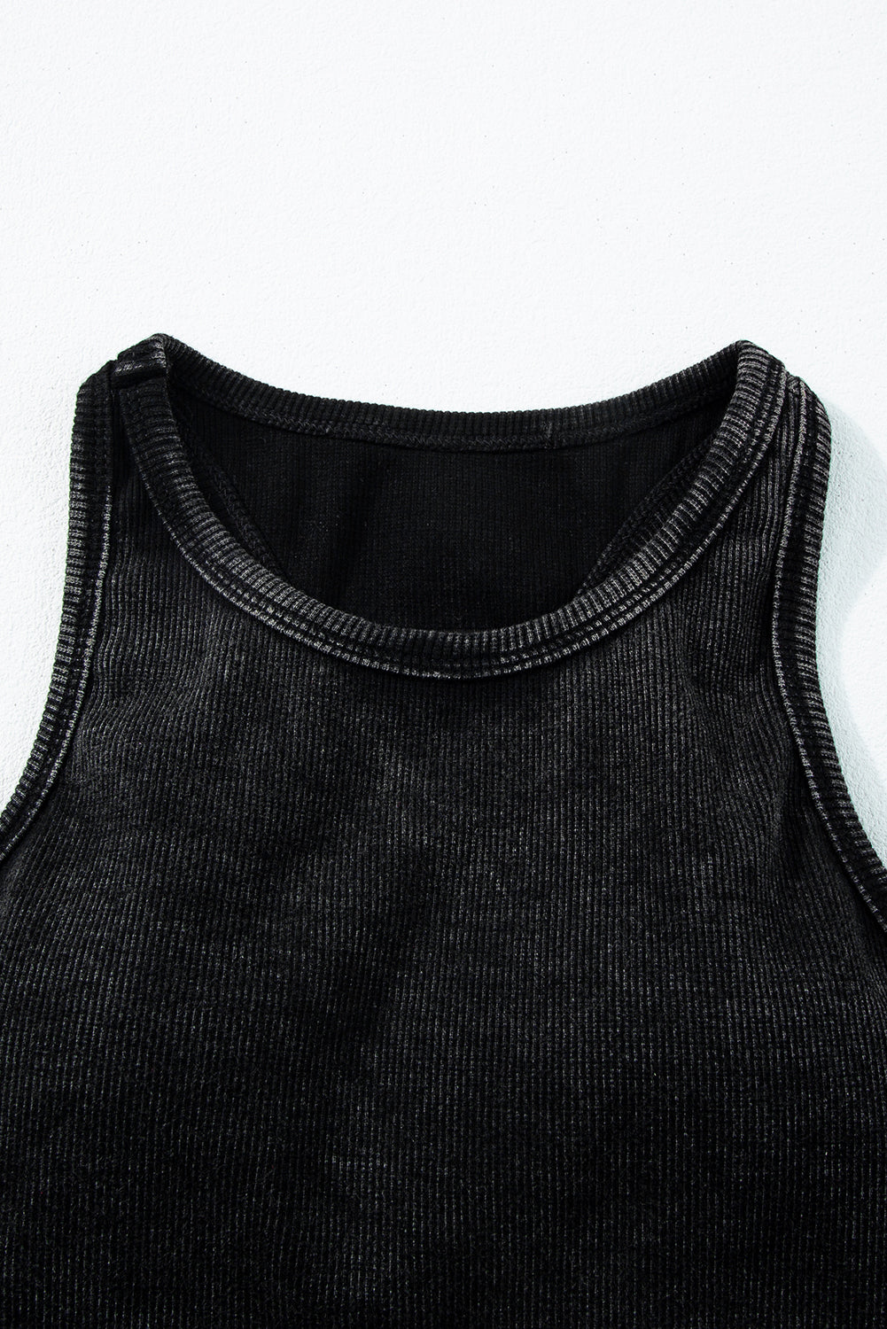 Wholesale Black Ribbed Mineral Wash Racerback Cropped Tank Top