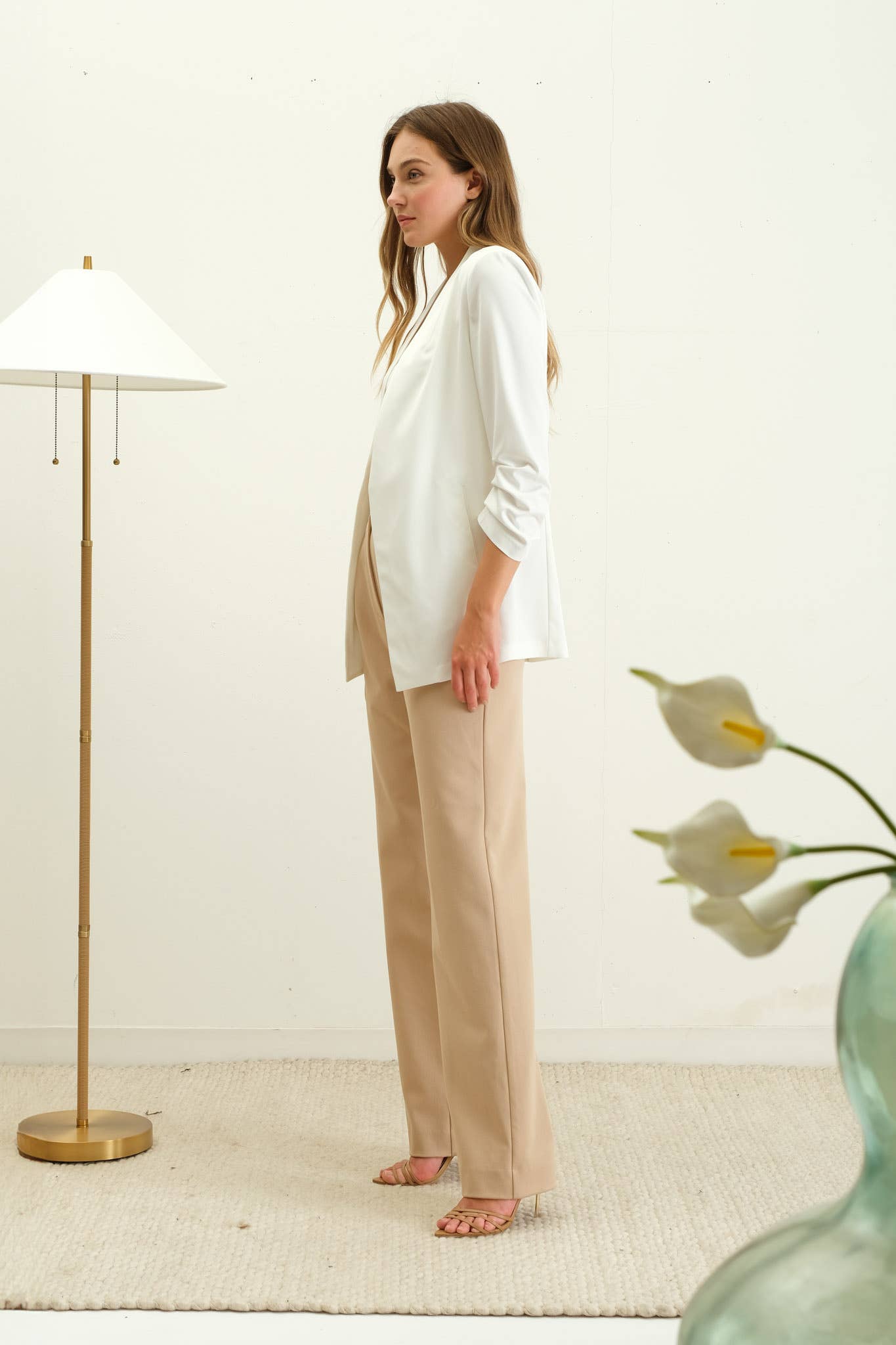 Collarless 3/4 Sleeve Blazer